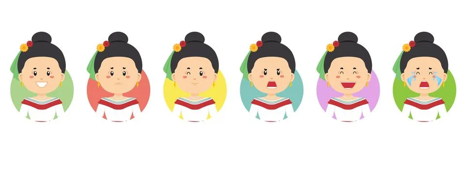 Mexican Avatar with Various Expression Stock Illustration