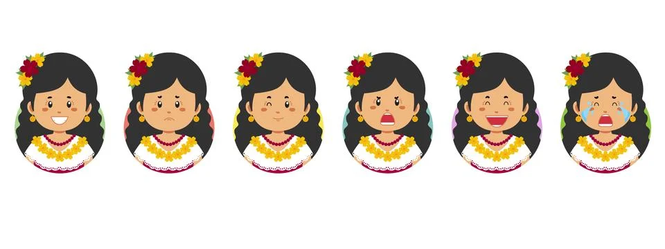 Mexican Avatar with Various Expression Stock Illustration