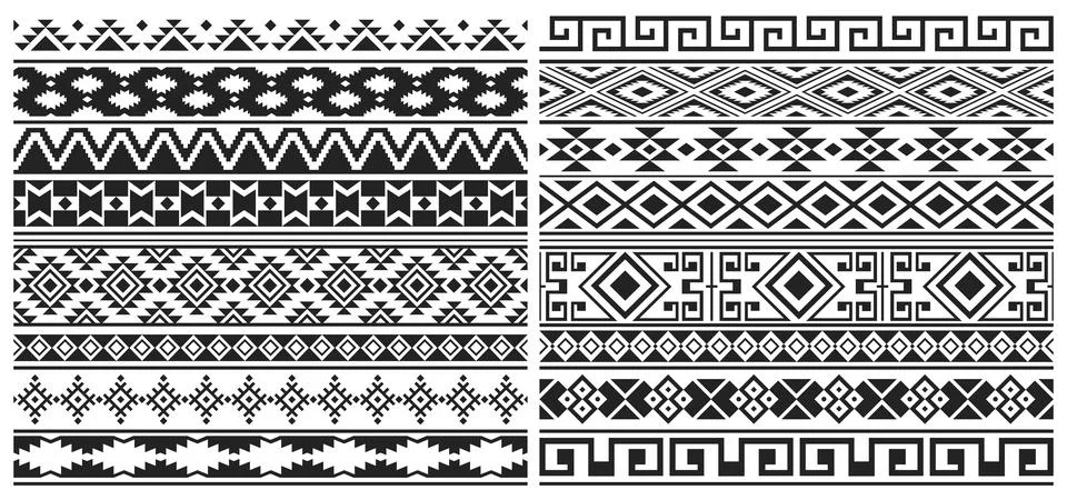 Mexican aztec, mayan border patterns 스톡 일러스트