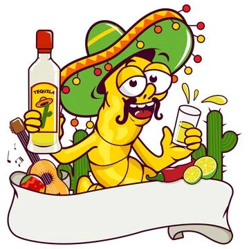 Mexican banner with tequila worm. Vector illustration Stock Illustration