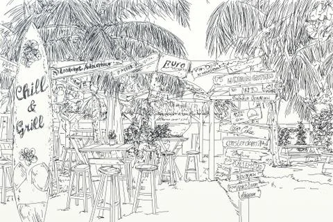 A Mexican bar with palm trees Stock Illustration