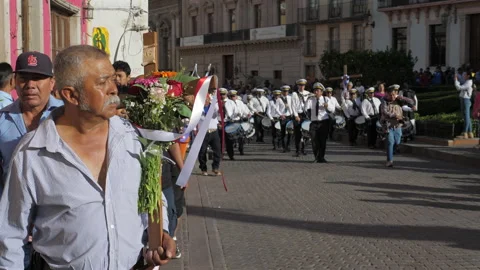 Mexican believers on a catholic parade. Stock Footage 313639445
