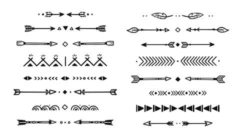 Mexican, boho arrow hand drawn element set. African, aztec rustic ethnic arrow Stock Illustration