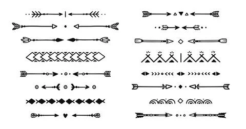 Mexican, boho arrow hand drawn element set. African, aztec rustic ethnic arrow Stock Illustration