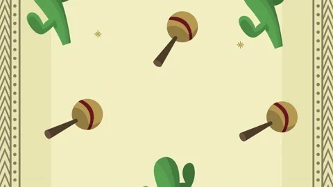 Mexican cactus and maracas pattern Stock Footage 179560966