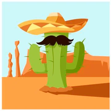 Mexican cactus in the desert Stock Illustration