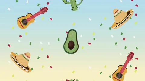Mexican celebration icons pattern background Stock Footage 151301408