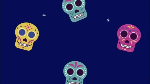 Mexican celebration party with skulls pattern animation Stock Footage 179543696