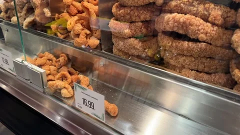 Mexican chicharrones deep fried pork rinds Video stock 329011429