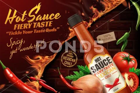 Mexican chili hot sauce ads Stock Illustration