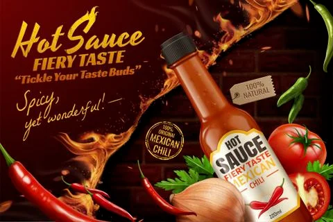 Mexican chili hot sauce ads Illustrazione stock