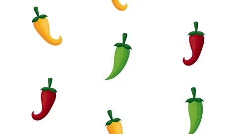 Mexican chili pepper pattern falling on white background in seamless loop m.. Stock Footage 334090260