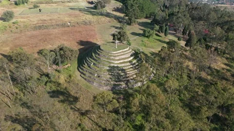Mexican Circular Pyramids Drone Clip on Sunny Day, Xochitecatl, Puebla, 4K Stock Footage 172487294