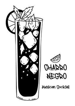 Mexican cocktail Charro Negro. Latin American popular alcoholic drink with .. Stock Illustration