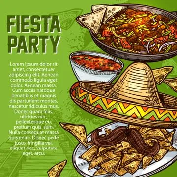 Mexican cuisine dishes, Cinco de Mayo fiesta party Stock Illustration