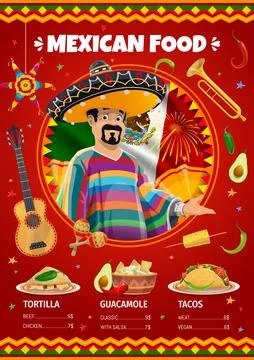 Mexican cuisine menu vector culinary template Stock Illustration