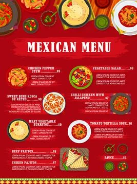 Mexican cuisine vector menu template, Mexico meals Stock Illustration