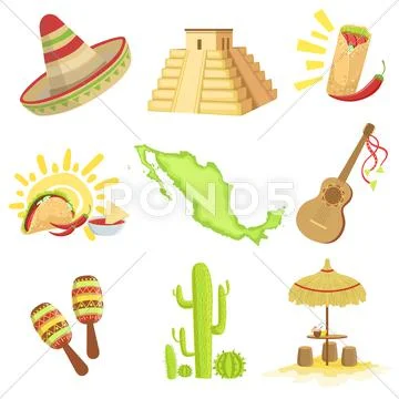 Mexican Culture Symbols Set Stock Illustration
