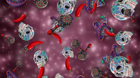 Mexican Day of the Dead Objects Falling Motion Background Stock Footage 348190048