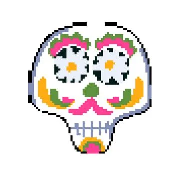 Mexican dead day skull pixel art vector illustration Stock Illustration