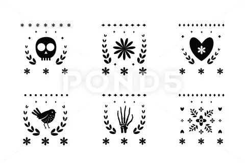 Mexican decorative ornament graphic designs for Day of the Dead. Stock Illustration