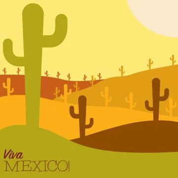 Mexican desert cactus scene in vector format. Stock Illustration