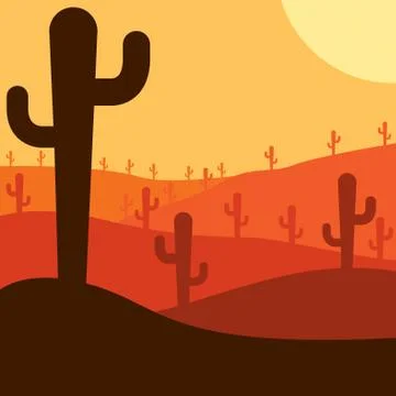 Mexican desert cactus scene in vector format. Stock Illustration