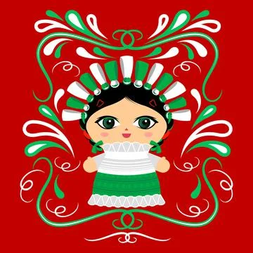 Mexican Doll with decorative ornaments vector illustration. Stock Illustration