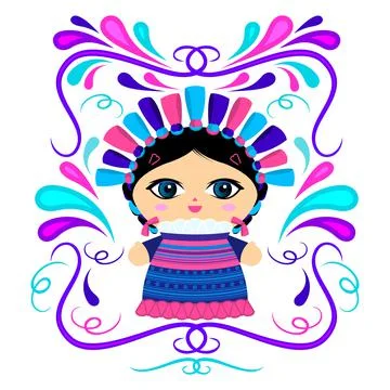 Mexican Doll with decorative ornaments vector illustration Stock Illustration