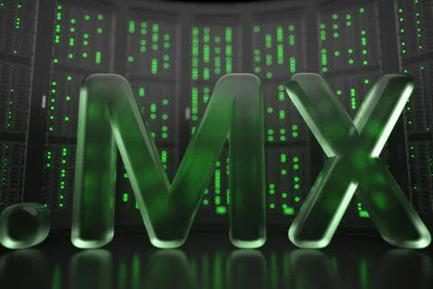 Mexican domain .mx on server room background. Internet in Mexico related Stock Illustration