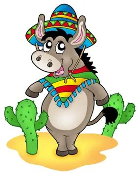 Mexican donkey with cactuses Illustrazione stock
