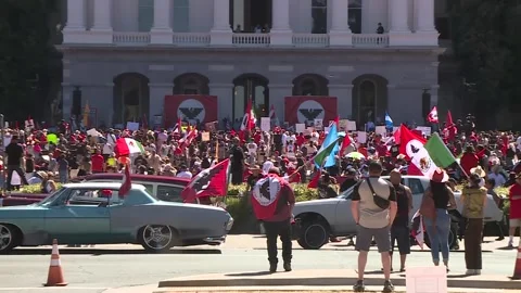 MEXICAN FARM WORKERS AB 2183 RALLY CALIFORNIA CAPITAL HD SLOW PUSH IN  VIDEO Stock Footage 205514931