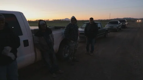 Mexican Farm Workers Ready to Work at Dawn Stock Footage 101972372