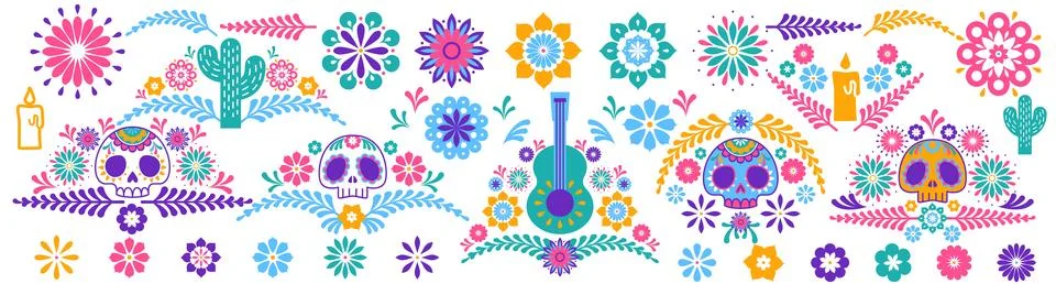 Mexican fiesta frame elements, decorative borders Stock Illustration