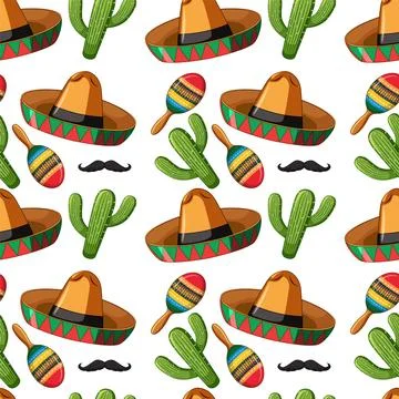 Mexican Fiesta Seamless Pattern Stock Illustration