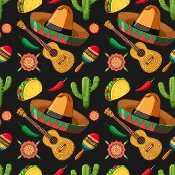 Mexican Fiesta Seamless Pattern Stock Illustration