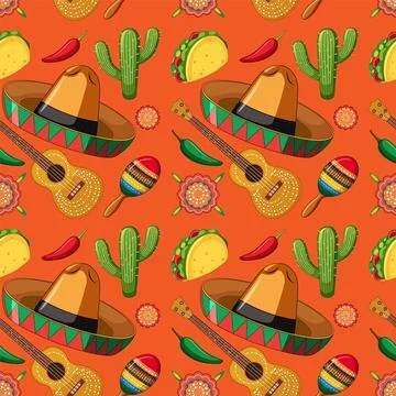 Mexican Fiesta Seamless Pattern Stock Illustration