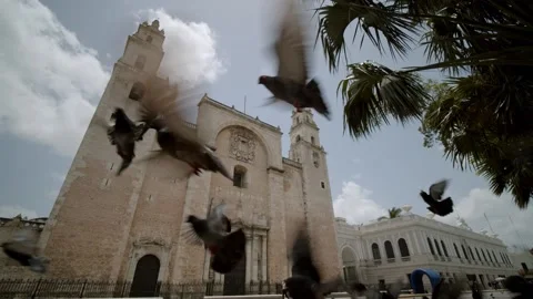 Mexican First Catholic Cathedral in Mérida Yucatán Stock Footage 138968435