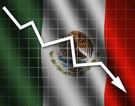 The Mexican flag and arrow graph going down Stock Illustration