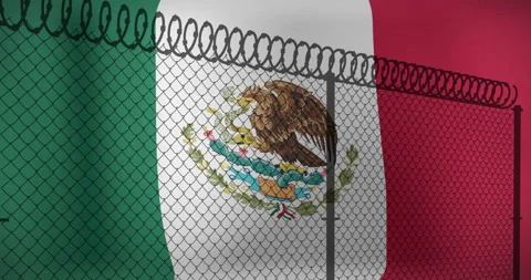 Mexican flag behind barbed wire fence, security and border control animation Stock Footage 304843751