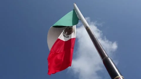 Mexican Flag Blowing in the Wind during the day. Stock Footage 46563126