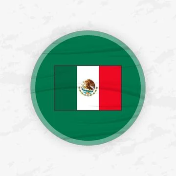 Mexican Flag in a Circular Emblem Design, Abstract Round Sticker Illustration 库存插图