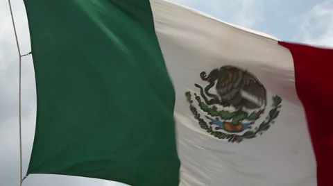 Mexican Flag Flying, Close Up Stock Footage 52910486