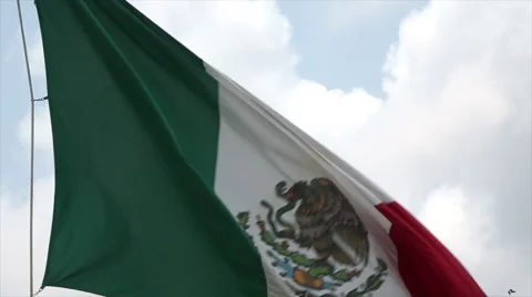 Mexican Flag Flying Close Up in Slow Motion Stock Footage 53351773