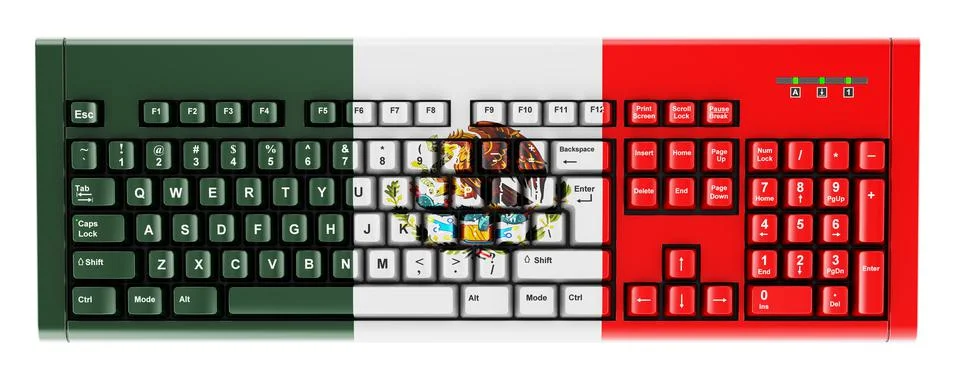 Mexican flag painted on computer keyboard. 3D rendering Illustrazione stock