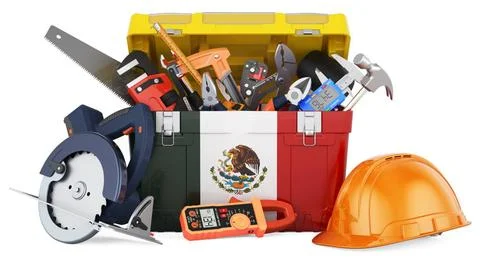 Mexican flag painted on the toolbox. Service, repair and construction in M... Stock Photos