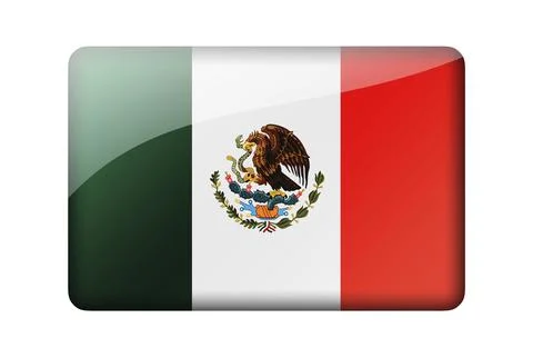 The Mexican flag. Rectangular glossy icon. Isolated on white background Stock Illustration