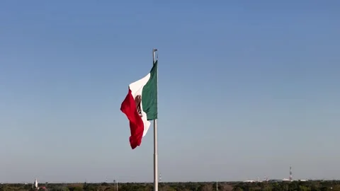 The Mexican Flag Soars: A Symbol of Pride Against the Blue Sky Stock Footage 309818814