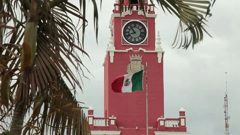 Mexican Flag, Town Hall Stock Footage 77603349