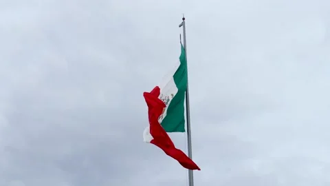 Mexican flag waving on a cloudy day in Mexico City's zocalo Stock Footage 164929862